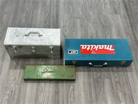 3 VINTAGE TOOL BOXES (20”X9.5” LARGEST)