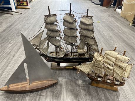 LOT OF 3 DECORATIVE SHIPS (LARGEST 20”X18”)