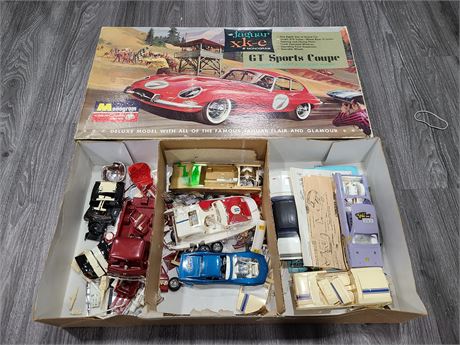 LARGE BOX ASSORTED 1960'S CAR MODEL PARTS