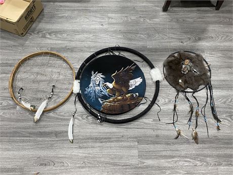 3 NATIVE DREAMCATCHERS AS IS (LARGEST 24”)