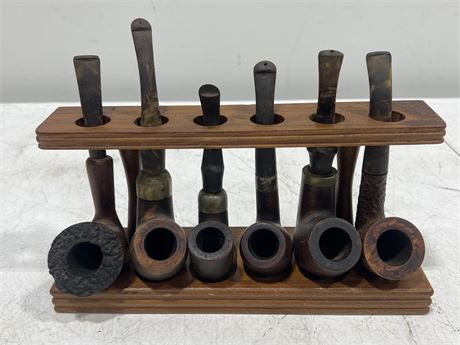 6 VINTAGE PIPES W/STAND
