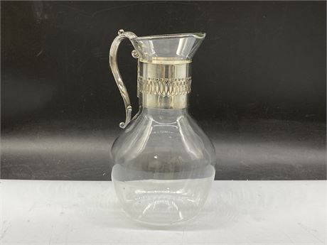 GLASS & PLATED SILVER BEVERAGE DECANTER (9.5” TALL)