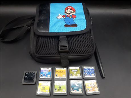 COLLECTION OF DS GAMES, R4 ADAPTER & CASE - VERY GOOD CONDITION