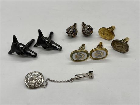 VINTAGE CUFF LINKS & STERLING PIN