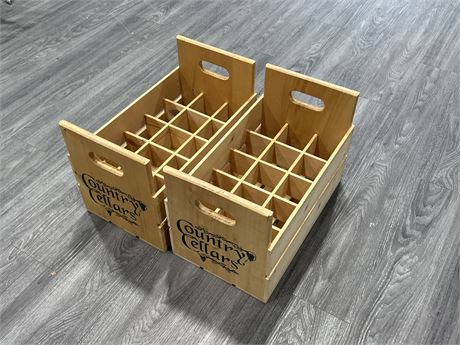 2 WOODEN HANDLED COUNTRY CELLARS WINE CRATES