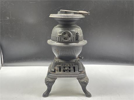 SPARK CAST IRON SALESMAN SAMPLE POT BELLY STOVE WITH POKER 13”