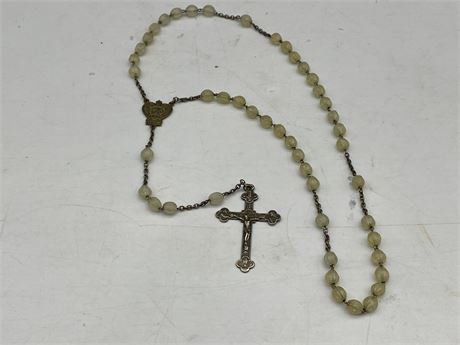 ANTIQUE SILVER W/GLASS BEADS ROSARY & CRUCIFIX CROSS