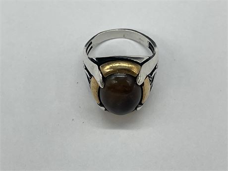 STERLING SILVER TIGERS EYE MENS RING SIZE 9