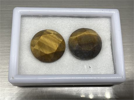 2 - FACETED ROUND TIGERSEYE CABOCHONS