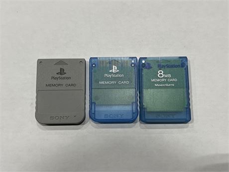3 PLAYSTATION MEMORY CARDS