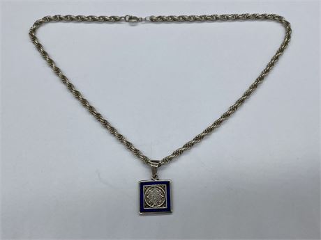 HEAVY STERLING MARKED NECKLACE AND PENDANT