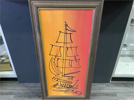 MCM SIGNED BOAT PAINTING (41”X21”)