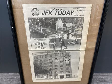 FRAMED REPLICA COLLECTABLE JFK ASSASSINATION PAPER