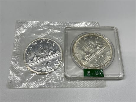 (2) 1962 CANADIAN SILVER DOLLARS (UNCIRCULATED)