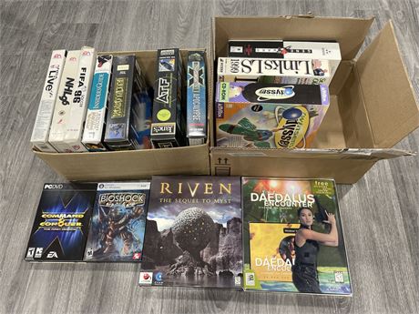 2 BOXES OF VINTAGE PC GAMES 14 IN TOTAL (NO SHIPPING)
