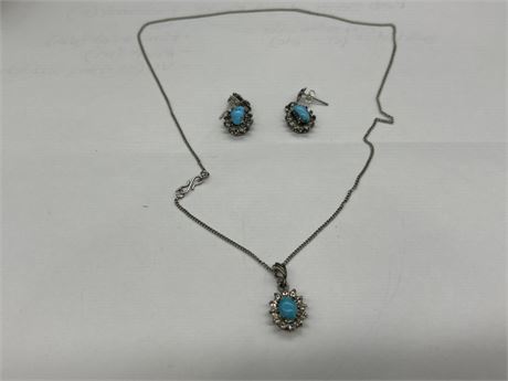 3 PIECE MARKED 925 TURQUOISE NECKLACE/EARRING SET