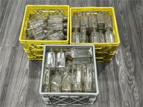 3 CRATES OF VINTAGE GLASS APOTHECARY BOTTLES