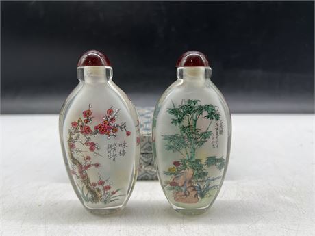 2 REVERSE PAINTED SNUFF BOTTLES - 4”