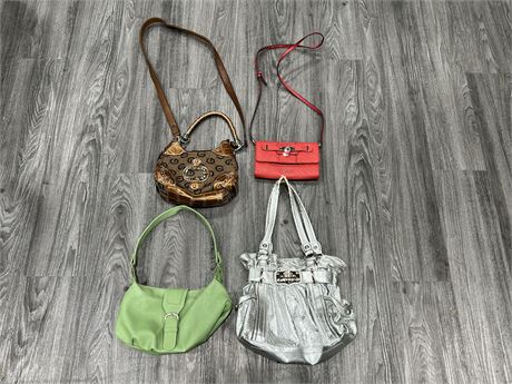 4 MISC WOMENS PURSES - 2 ARE GUESS