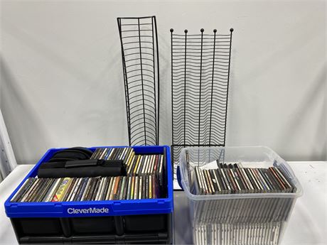 2 BOXES OF CDS & 2 CD STANDS
