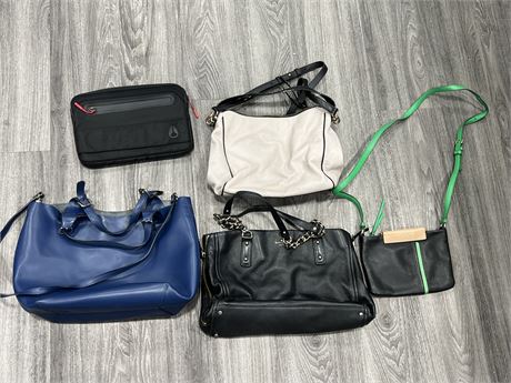 5 MISC BAGS INCLUDING KATE SPADE & MARC JACOBS