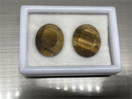 2 - FACETED OVAL TIGERSEYE CABOCHONS