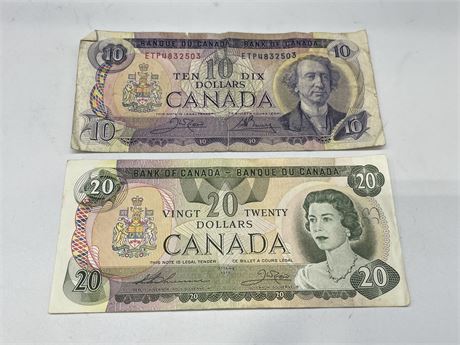 1971 $10 CANADIAN BILL / 1979 $20 CANADIAN BILL