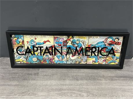 CAPTAIN AMERICA DISPLAY IN GLASS SHADOW BOX STYLE FRAME (36”x12”)