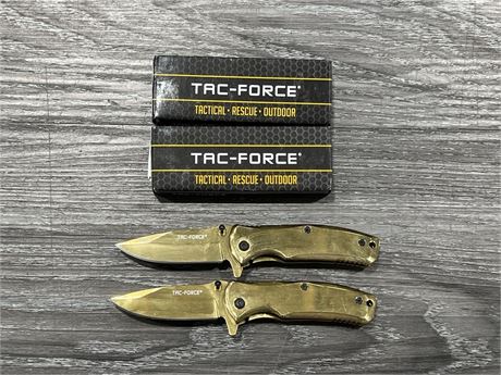 2 NEW GOLD TONE TAC-FORCE FOLDING KNIVES 6” LONG