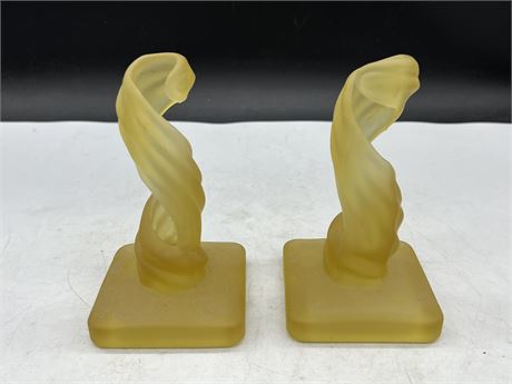 2 ART DECO GLASS CANDLE STICK HOLDERS (7” tall)