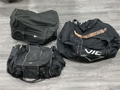 3 LARGE BLACK DUFFLE BAGS