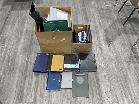 2 BOXES OF BINDERS & OTHER OFFICE SUPPLIES