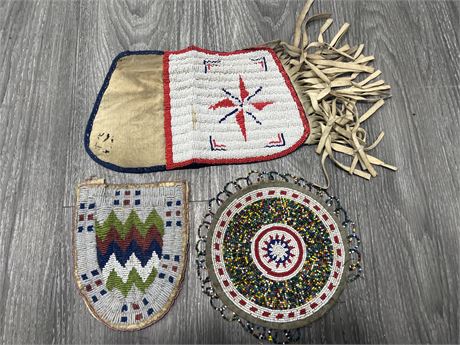 3 PCS OF VINTAGE FIRST NATIONS BEAD WORK - LARGEST PIECE IS 11”
