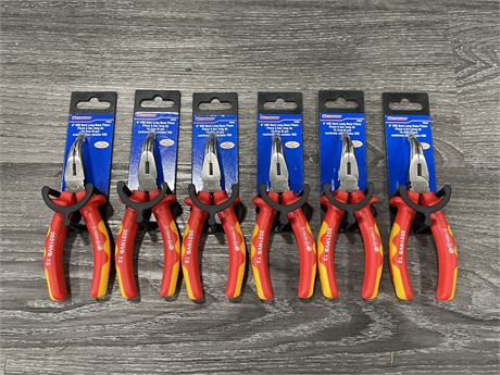 6 NEW 6” VDE BENT LONG NOSE PLIERS (FULLY INSULATED)