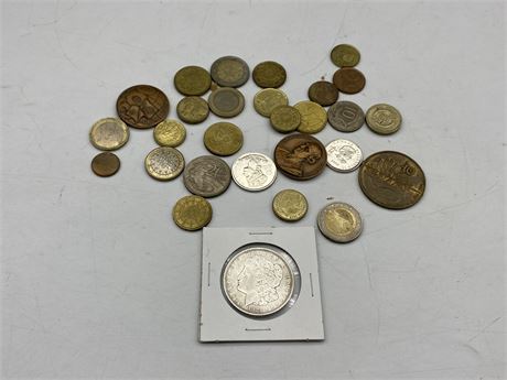 1921 US SILVER DOLLAR & MISC COINS