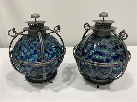 PAIR OF STAINED GLASS LANTERNS