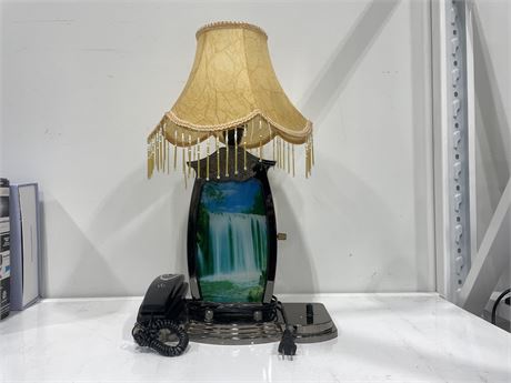 RARE VINTAGE WATERFALL MOTION LAMP & TELEPHONE - 21” TALL
