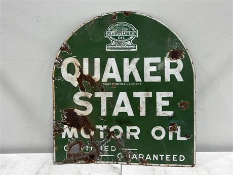 1932 QUAKER STATE PORCELAIN ENAMEL OIL SIGN (26.5”x29”)