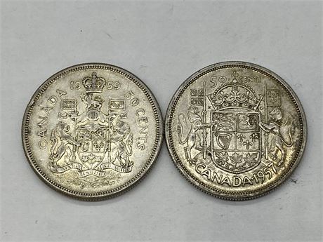 1957 & 1959 50 CENT SILVER