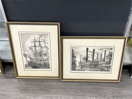 (2) 1976 SIGNED / DATED SHIP ART PIECES (22”x27.5”)