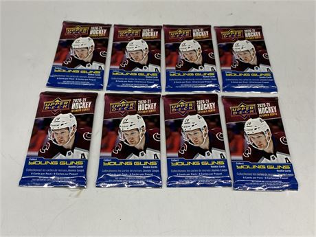 8 SEALED 2020/21 UPPERDECK YOUNG GUNS PACKS (8 cards per pack)