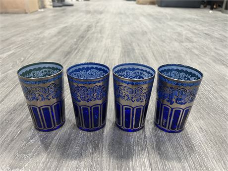 4 STERLING SILVER OVERLAY COBALT BLUE GLASSES 4”