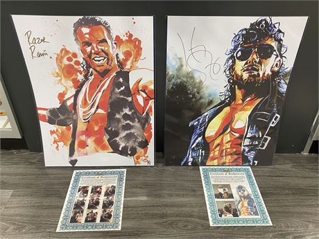 2 SIGNED WRESTLING POSTERS IN SLEEVES W/COAs 24”x18.5” SCOTT HALL & KENNY OMEGA