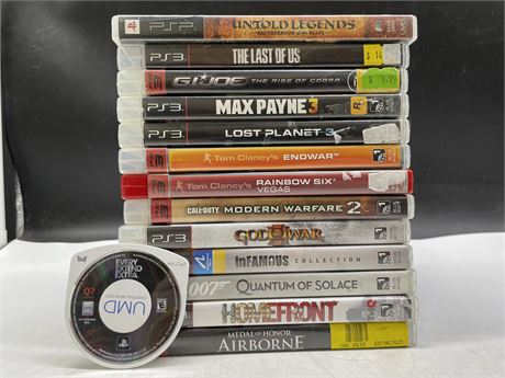 12 ASSORTED PS3 GAMES & 2 PSP GAMES
