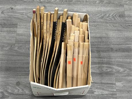 LOT OF NEW WOODEN RIGHT HANDED HOCKEY BLADES + NEW WOODEN KNOB STICK EXTENSIONS