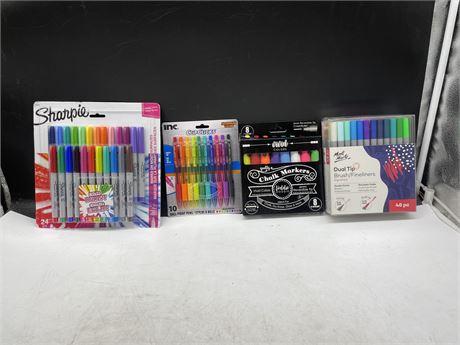 (4 NEW) ARTIST SUPPLIES INCL: MARKERS, FINE LINERS, SHARPIES, ETC
