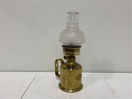 VINTAGE BRASS HARNISCH OIL LAMP (14” tall)