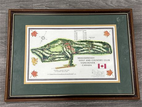 SHAUGHNESSY GOLF COURSE MAP FRAMED - 22” X 16”