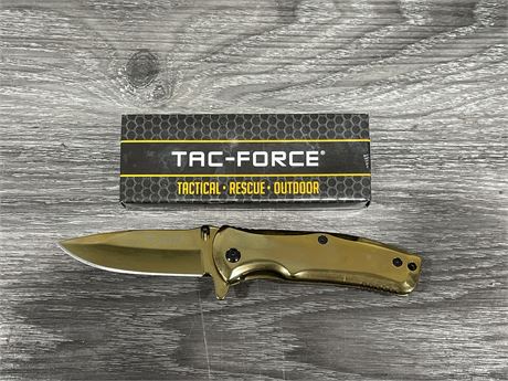 NEW TAC-FORCE GOLD TONE FOLDING KNIFE - 6” LONG