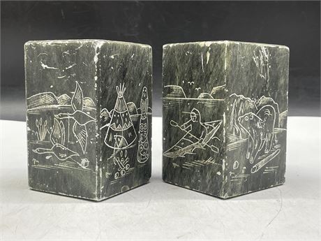 HEAVY INUIT CARVED WILD ROSE BOOKENDS (3”x3”x5”)